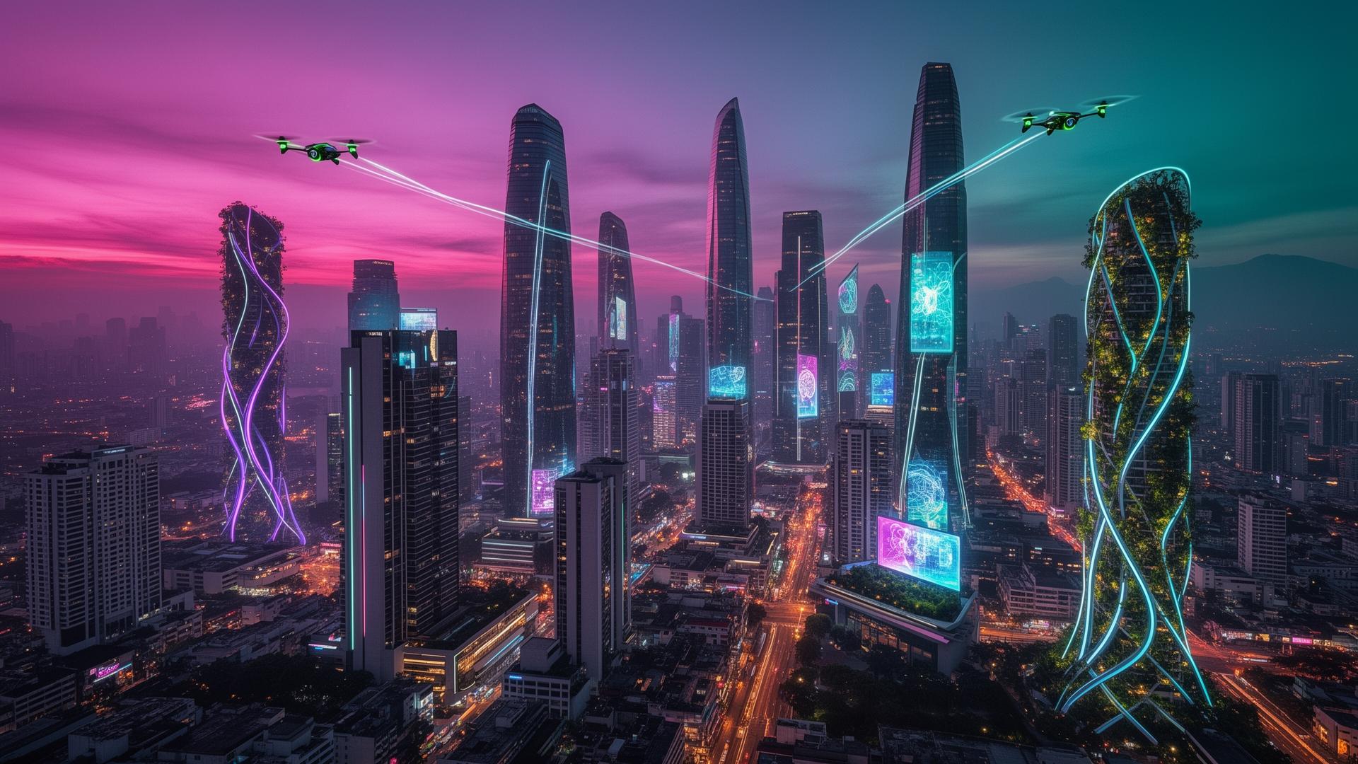 Futuristic Makati skyline at twilight